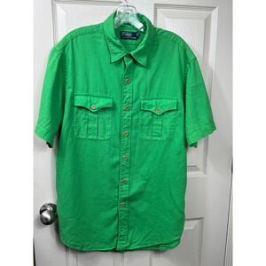 Polo Ralph Lauren Men's Button Up Linen Shirt‎ Short Sleeve Green Size Large